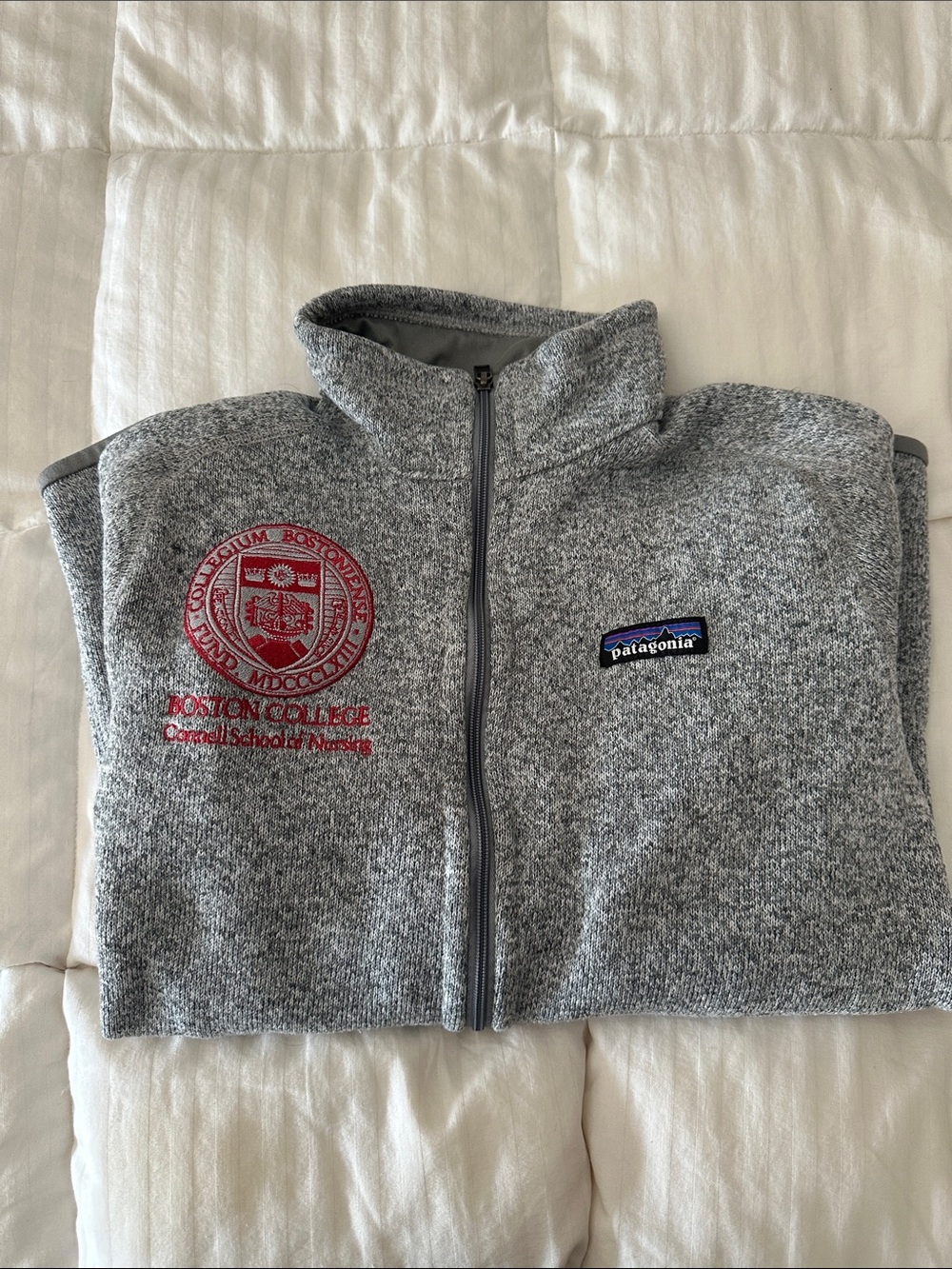 Patagonia Kids Gray Full-Zip Fleece Jacket with Red Boston College Crest